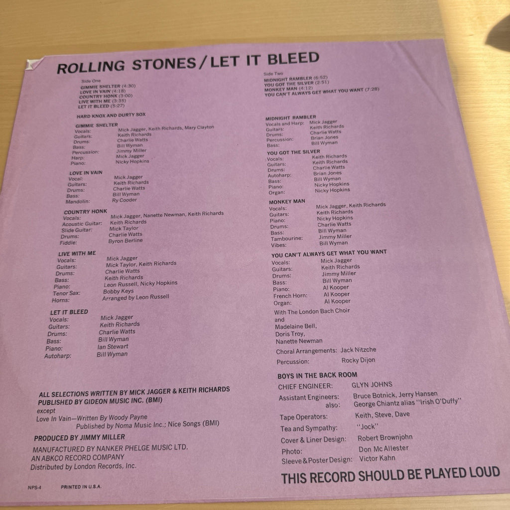 1969 THE ROLLING STONES Let It Bleed US Press Vinyl LP + Original Sleeve VG+