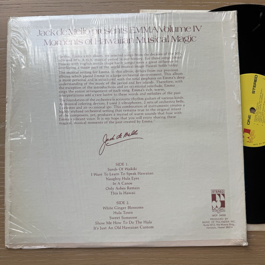 1970 Emma Moments Of Hawaiian Musical Magic Vinyl Record In Shrink! VG+