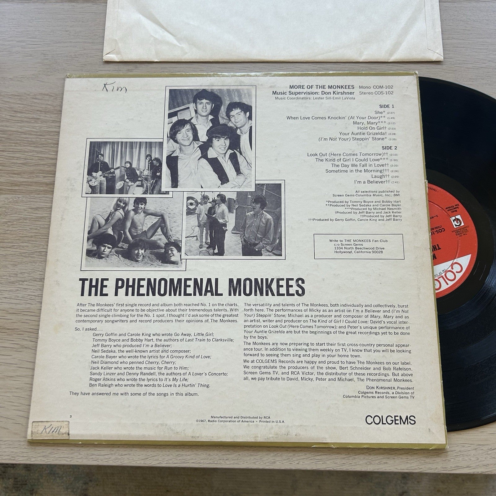 MONKEES LP:  More of The Monkees Original COLGEMS 1967 Complete W/Sleeve