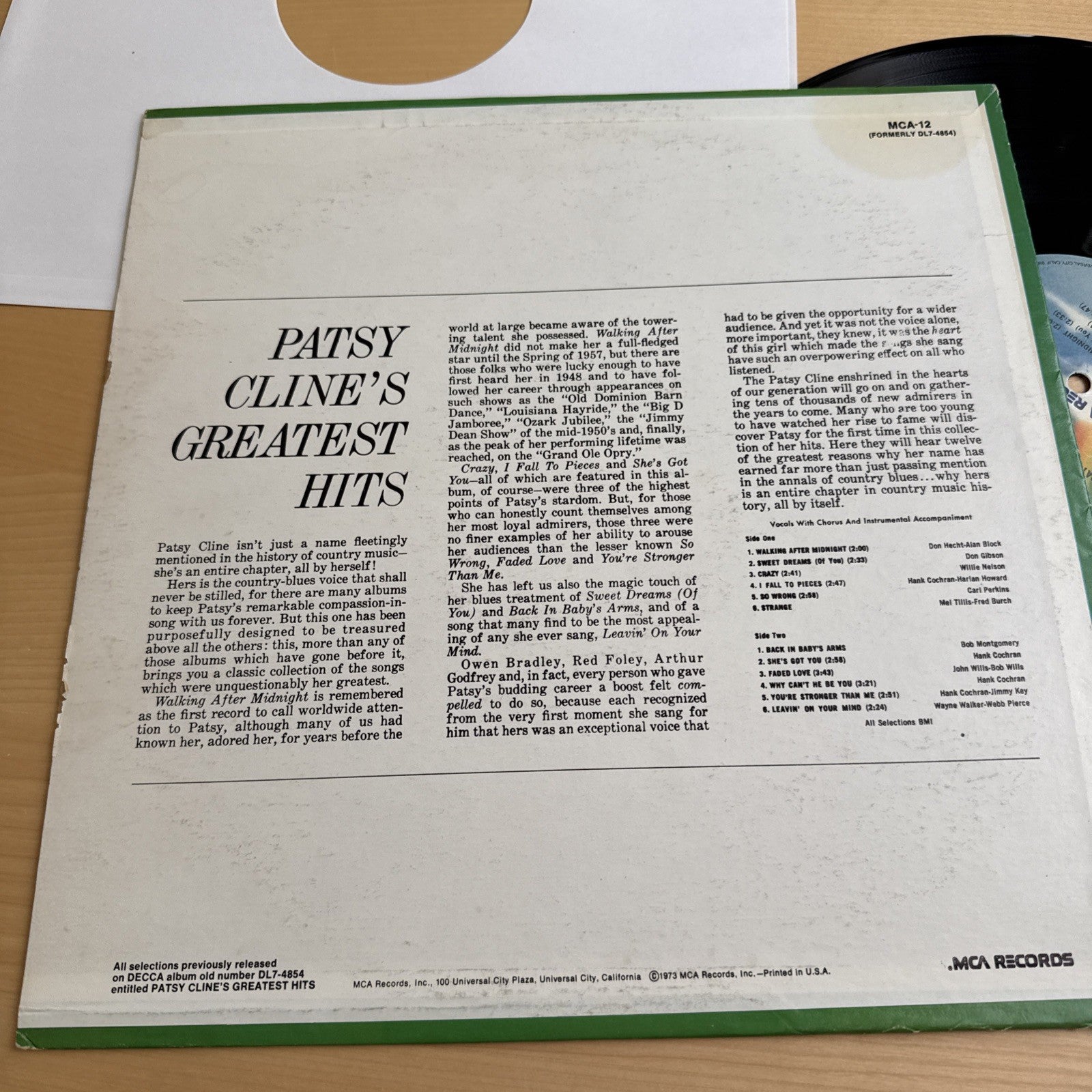 Patsy Cline ‎Greatest Hits 1980s Vintage Vinyl LP Record! Nice Copy. MCA Records