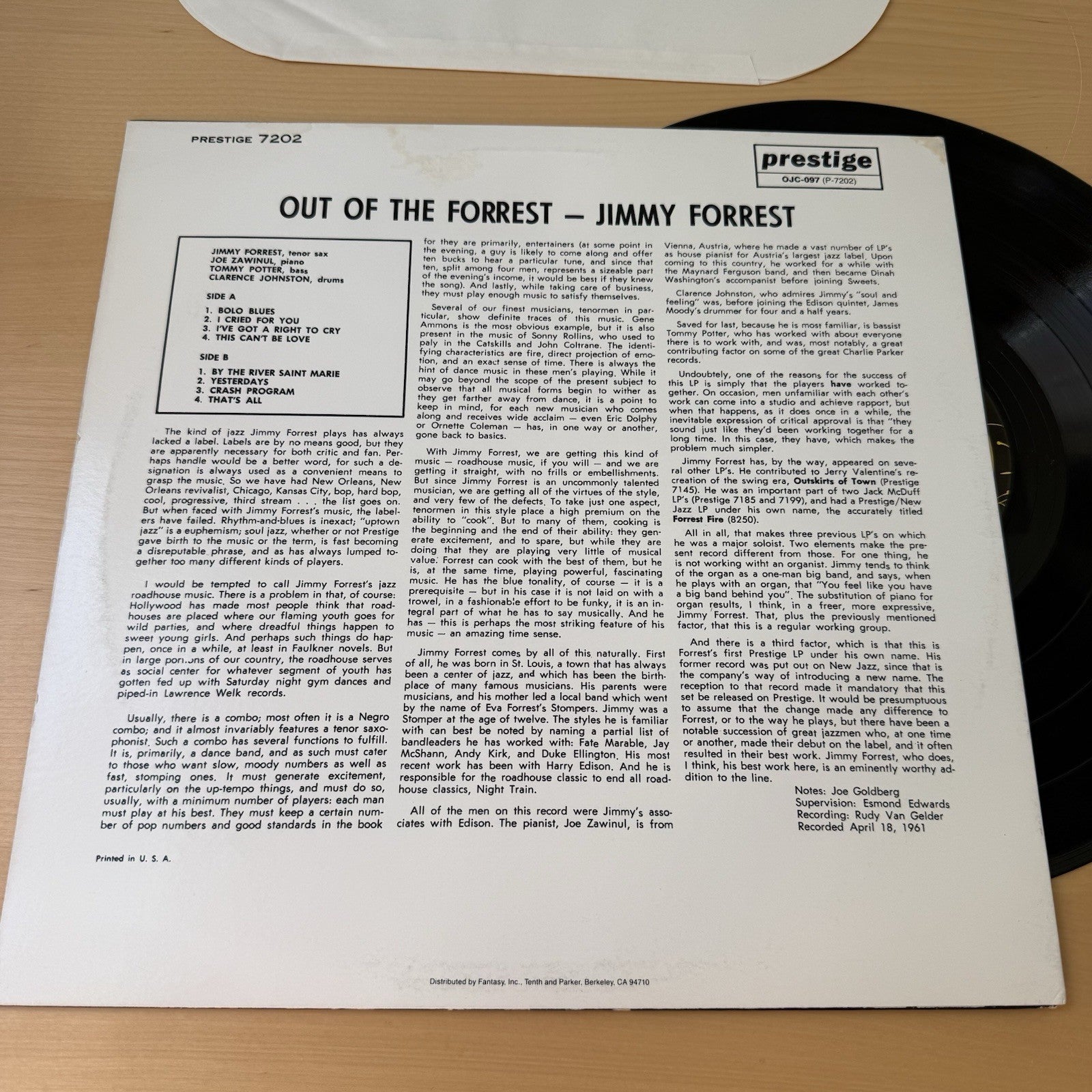 JIMMY FORREST w/JOE ZAWINUL "OUT OF THE FORREST" PRESTIGE OJC LP Vinyl VG+