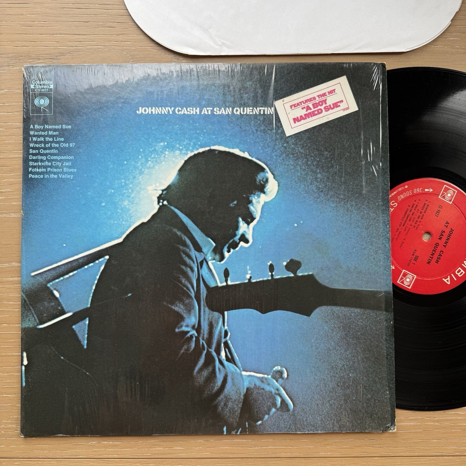 1970s JOHNNY CASH At San Quentin In Shrink W/ Hype Sticker!  EX/EX