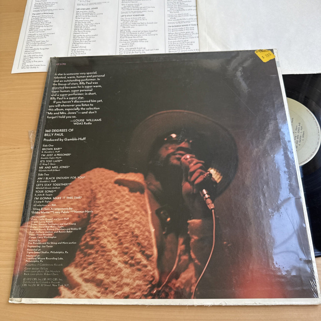 360 Degrees Of Billy Paul Lp Shrink Hype Insert Original 1972 US Press MRS Jones