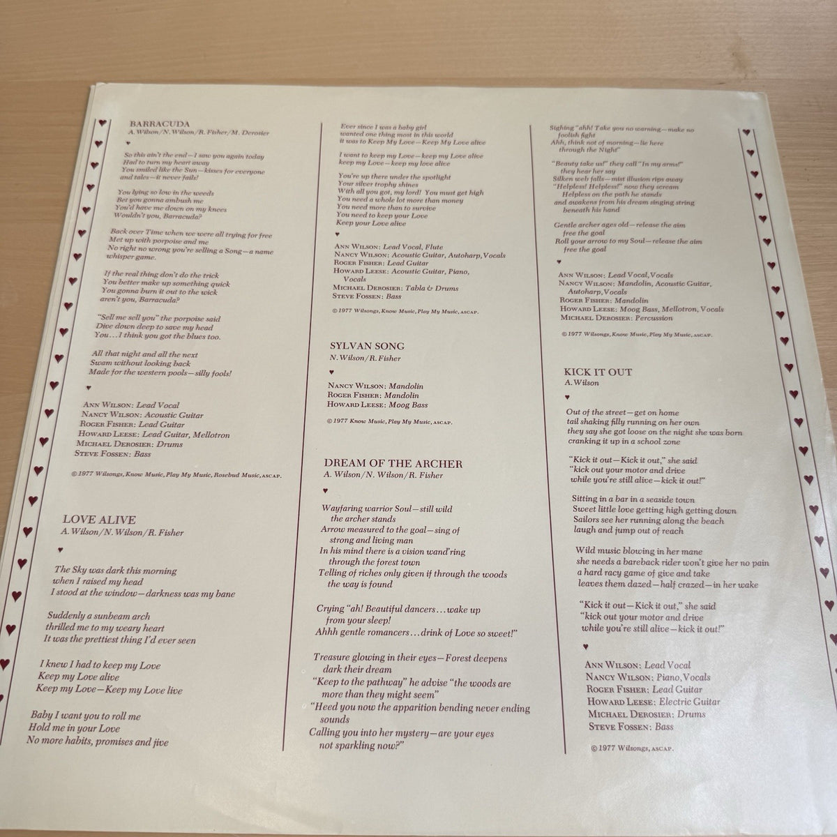 1970s Heart Little Queen Vinyl LP Album Complete W/Original Lryic Sleeve!! VG+