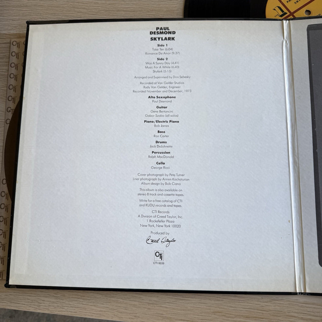 Paul Desmond Skylark 1974 CTI Van Gelder Stamp & RVG Etch Original Sleeve VG+
