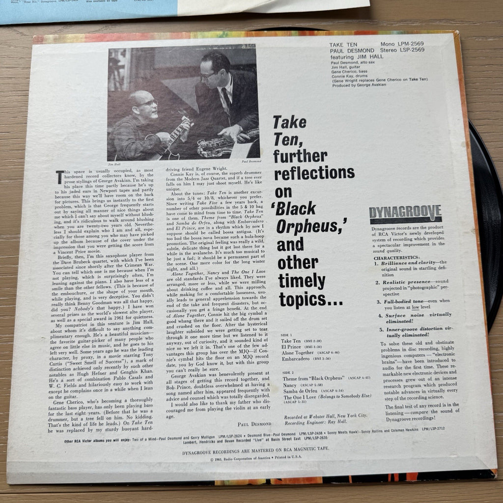 1970s Paul Desmond Take Ten US Press Vinyl LP VG+ Complete W/ Original Sleeve!