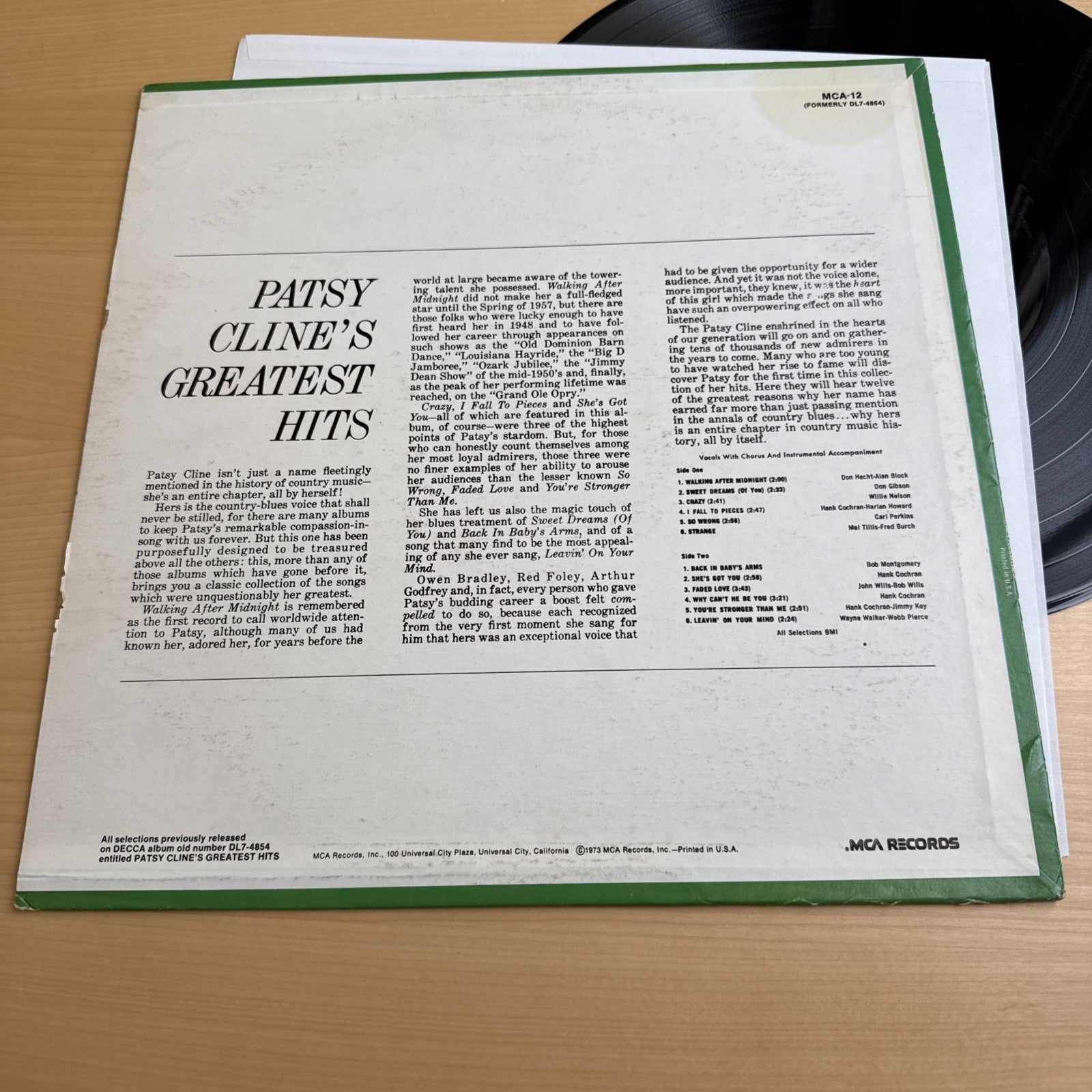 Patsy Cline ‎Greatest Hits 1980s Vintage Vinyl LP Record! Nice Copy. MCA Records