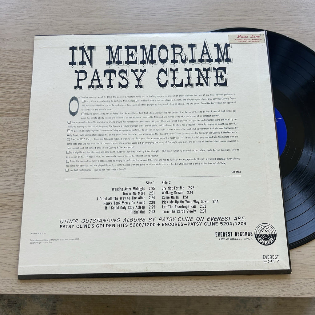 PATSY CLINE 1st Pressing US in memoriam EVEREST 12" LP 33 RPM