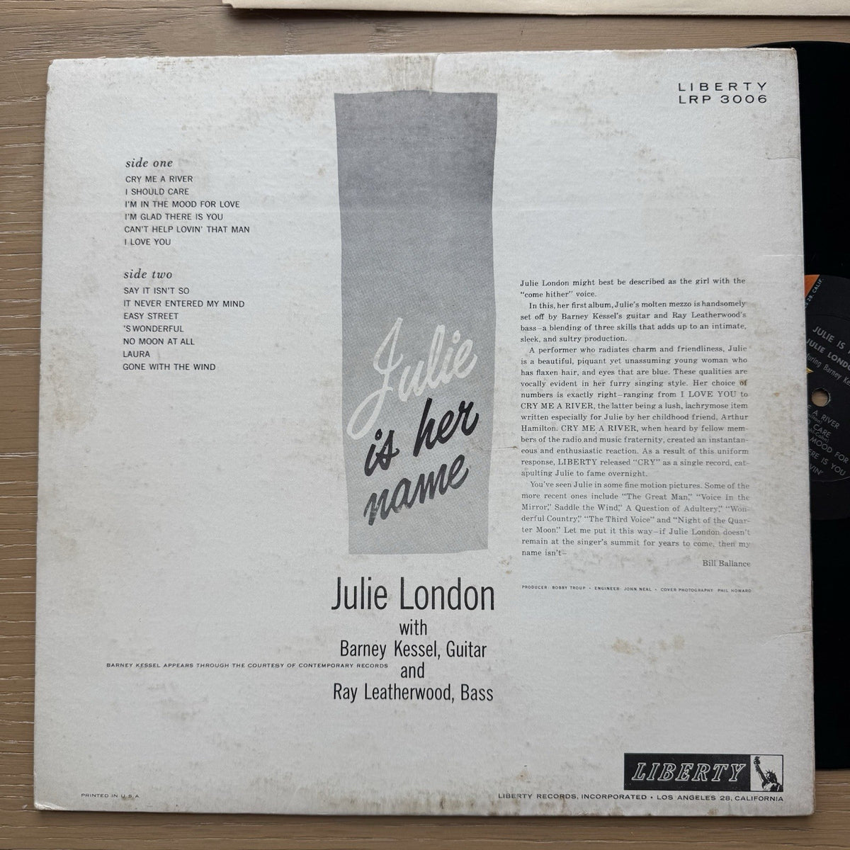 1956 Julie London Julie Is Her Name LP US Press Complete W/ Original Sleeve!