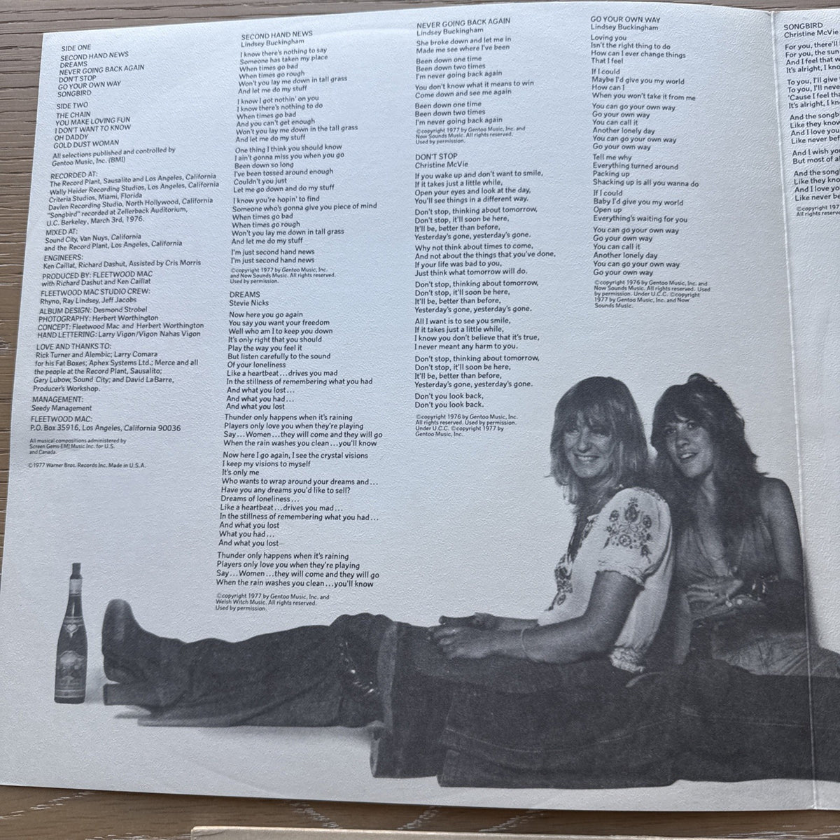 1977 Fleetwood Mac Rumours US Club Pressing VG+ W/ Original Lyric Poster