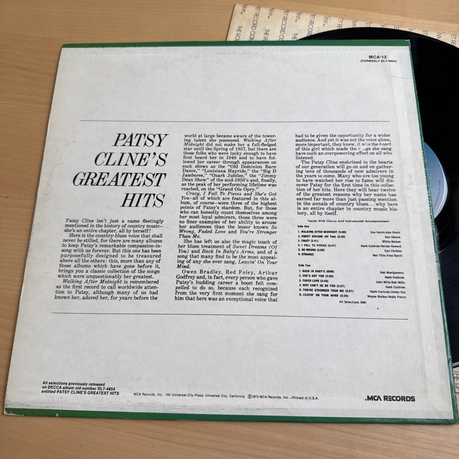 Patsy Cline ‎Greatest Hits 1980s Vintage Vinyl LP Record! Nice Copy. MCA Records