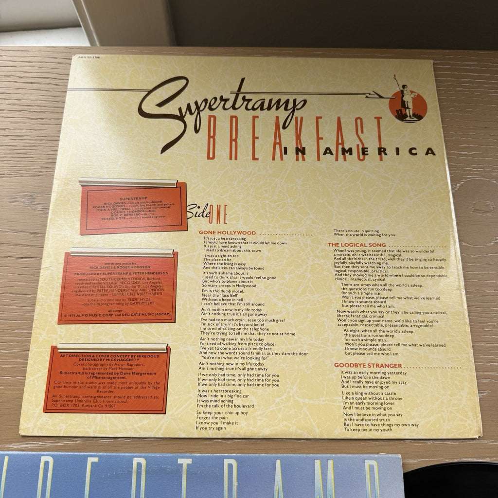 1979 SUPERTRAMP Breakfast In America Vinyl LP A&M + Original Lyric Sleeve VG+