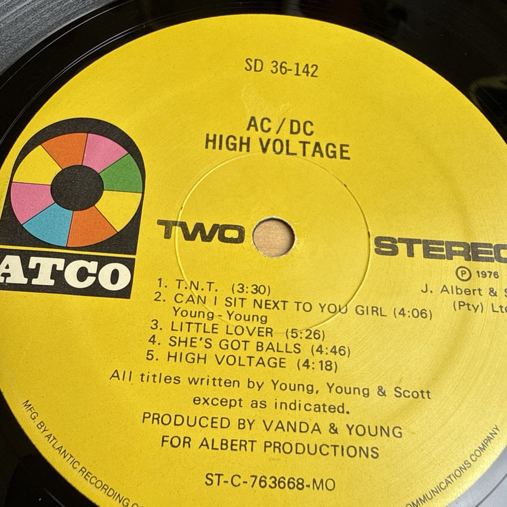 1970s AC/DC High Voltage Classic Rock Vinyl  LP Atco VG+ US Press + OG Sleeve