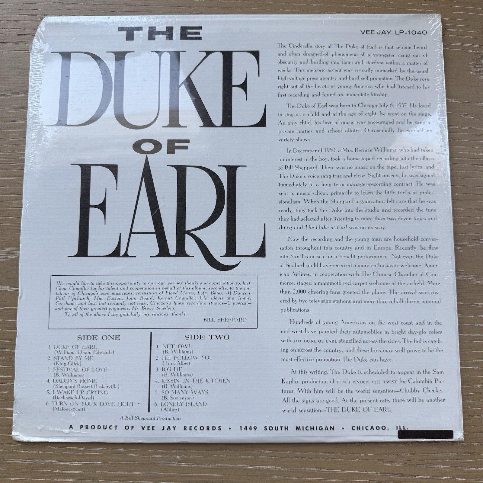 SEALED GENE CHANDLER duke of earl US Press VEE JAY 12" LP 33 RPM Vinyl Lp