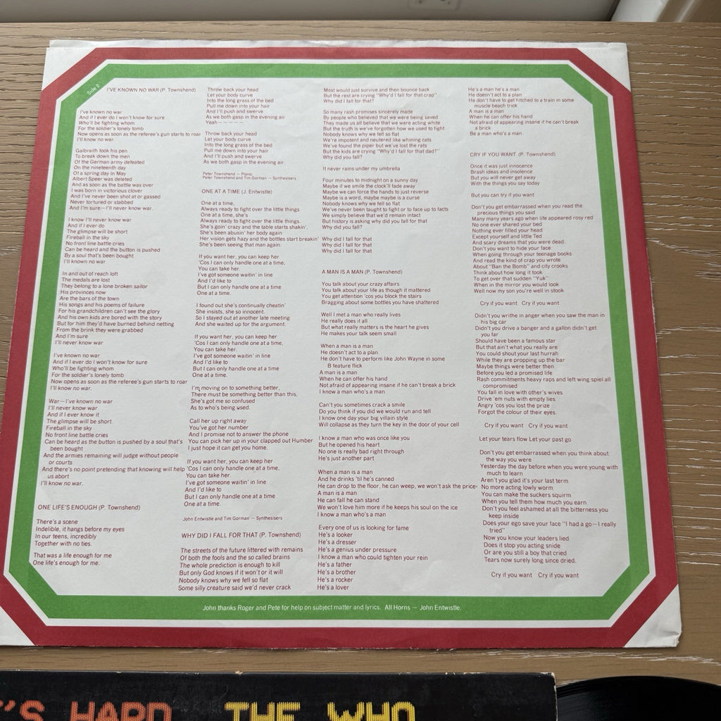 THE WHO IT'S HARD LP 1982 US Press Vinyl Record VG+ Complete W/OG Sleeve!