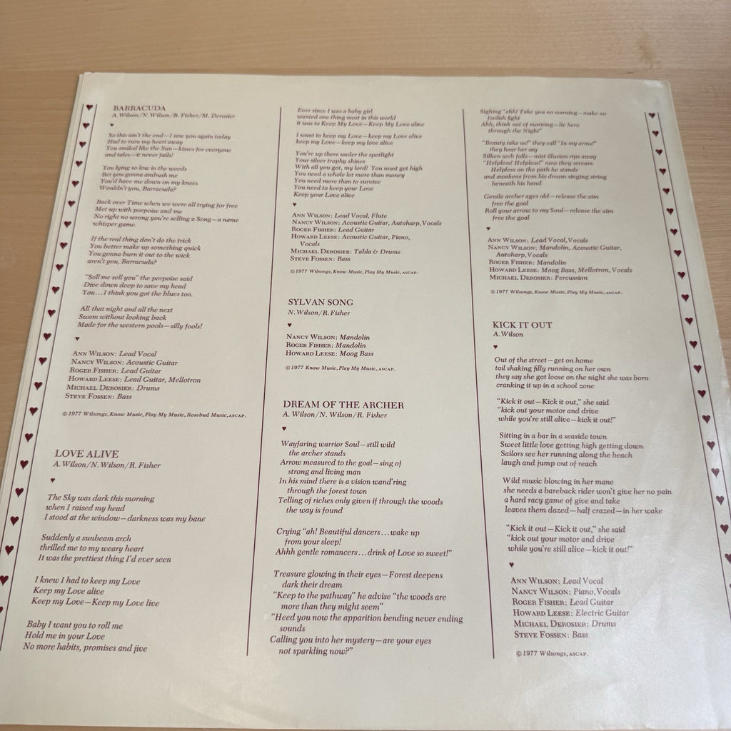 1970s Heart Little Queen Vinyl LP Album Complete W/Original Lryic Sleeve!! VG+