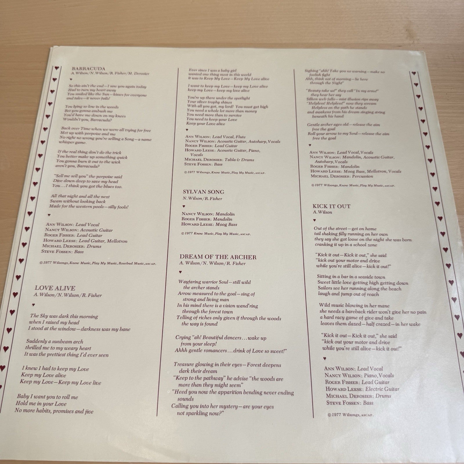 1970s Heart Little Queen Vinyl LP Album Complete W/Original Lryic Sleeve!! VG+