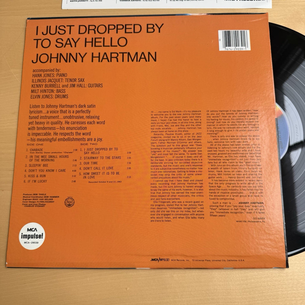 Johnny Hartman I Just Dropped By To Say Hello Vinyl LP + Original Sleeve VG+