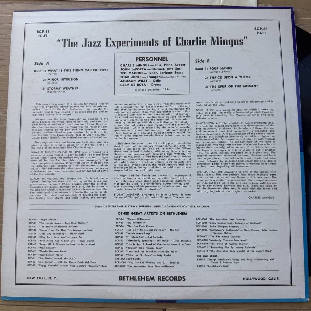 1957 Charlie Mingus The Jazz Experiments Of Charlie Mingus OG DG MONO VG+