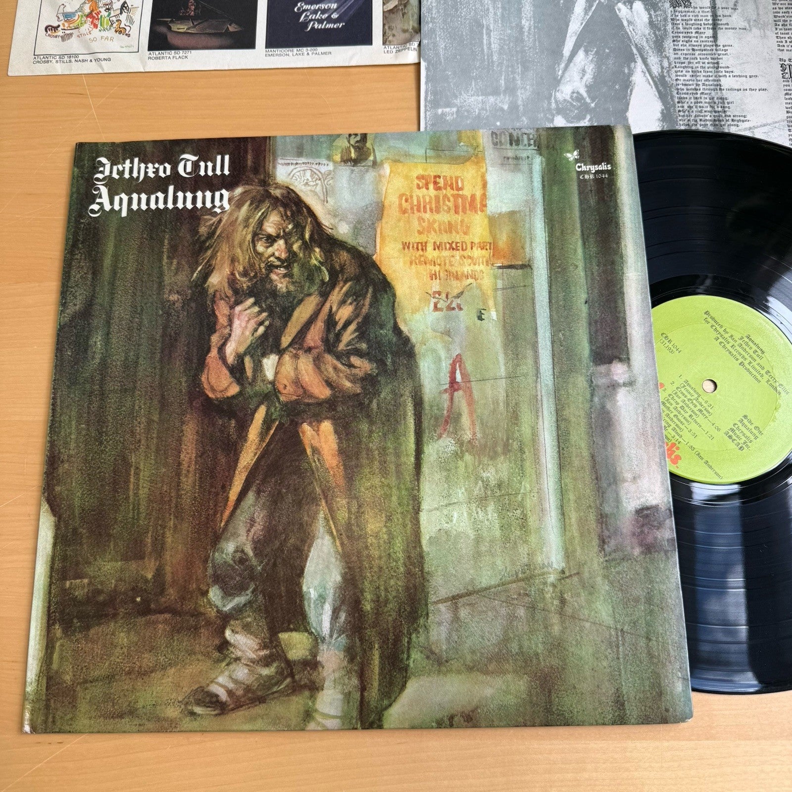 1970s Jethro Tull Aqualung Gatefold LP Chrysalis W/ Original Lyric Insert VG+