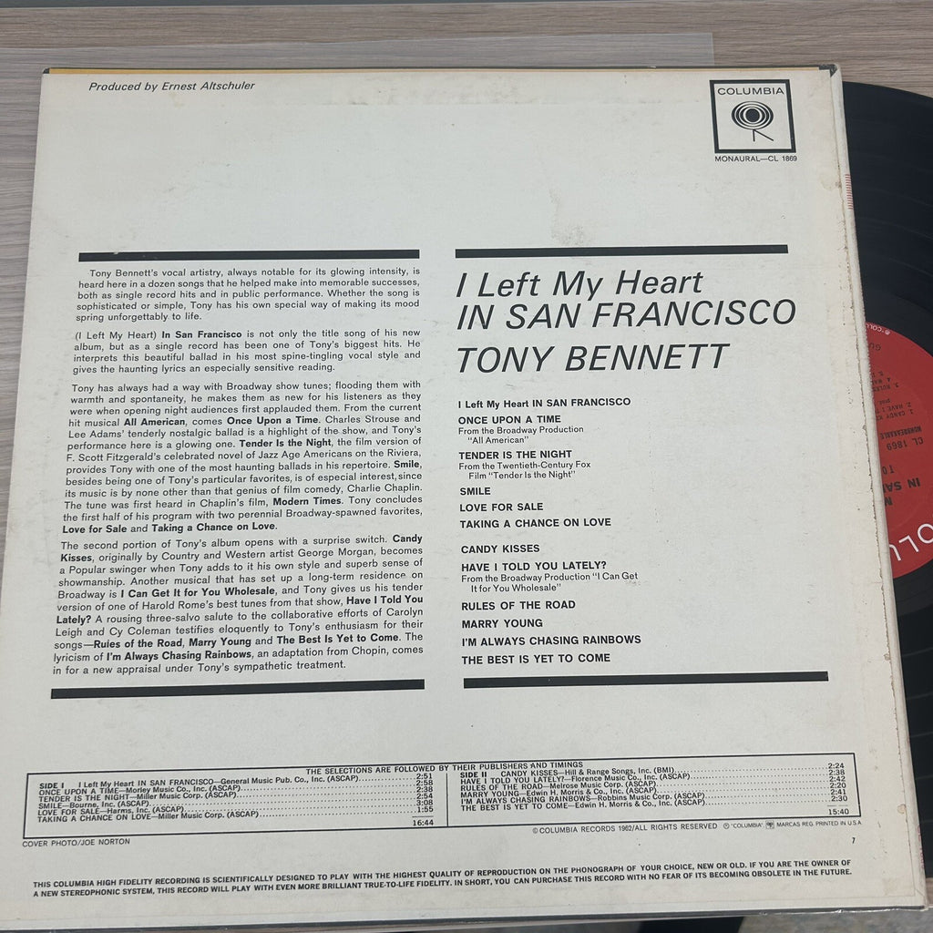 1960s Tony Bennett I Left My Heart in San Francisco Vintage US 2 Eye Pressing
