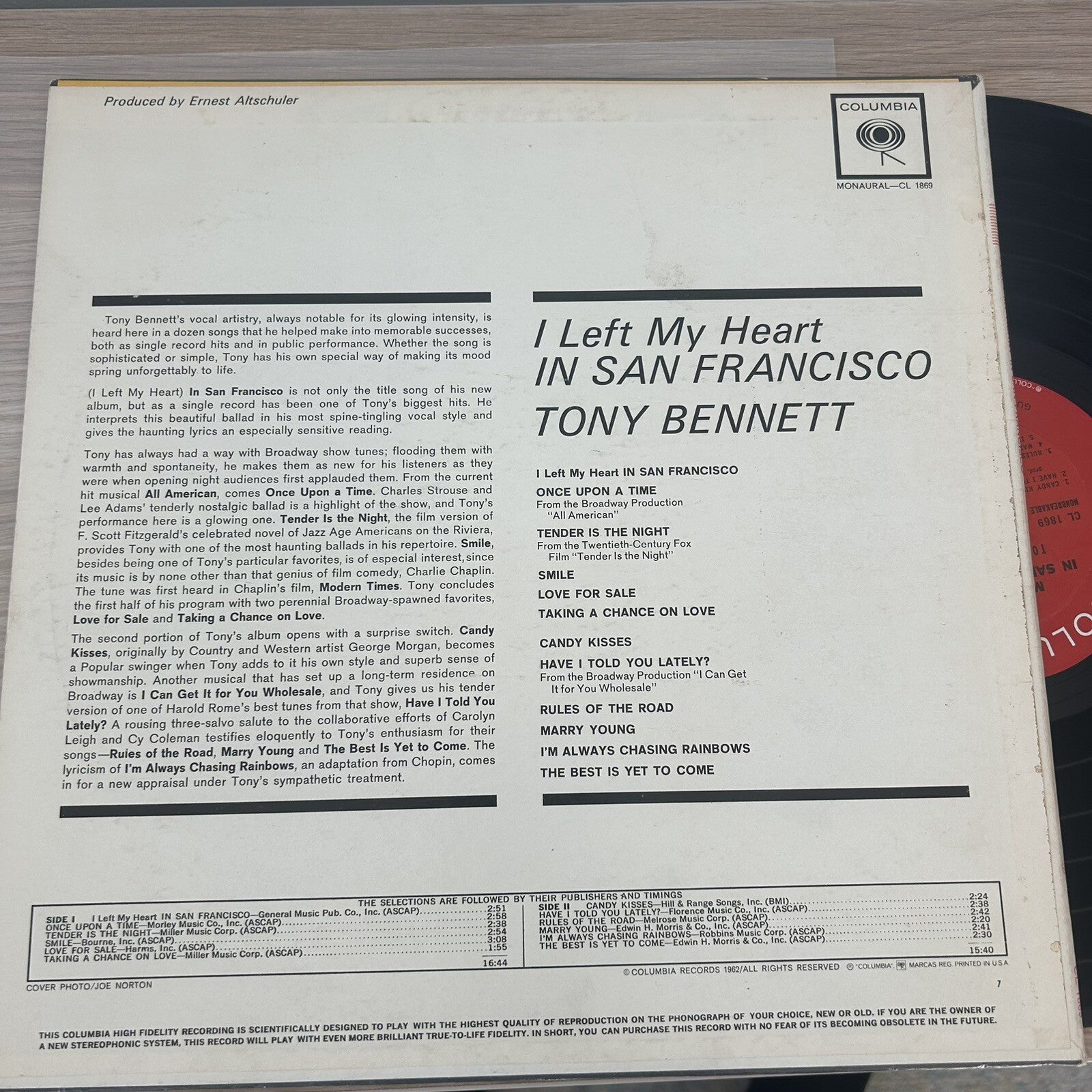 1960s Tony Bennett I Left My Heart in San Francisco Vintage US 2 Eye Pressing