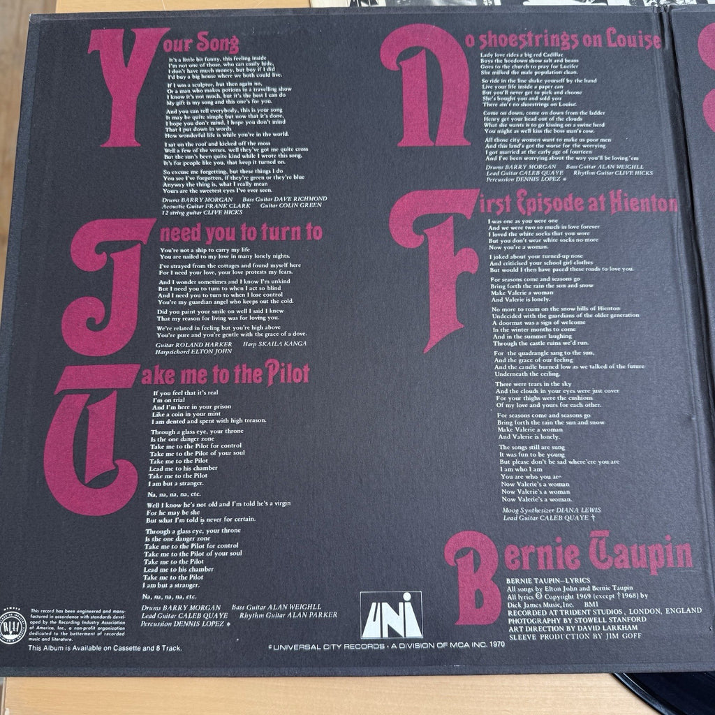 1970s Elton John Self Titled Vinyl Lp EX/EX Complete W/ Original Sleeve