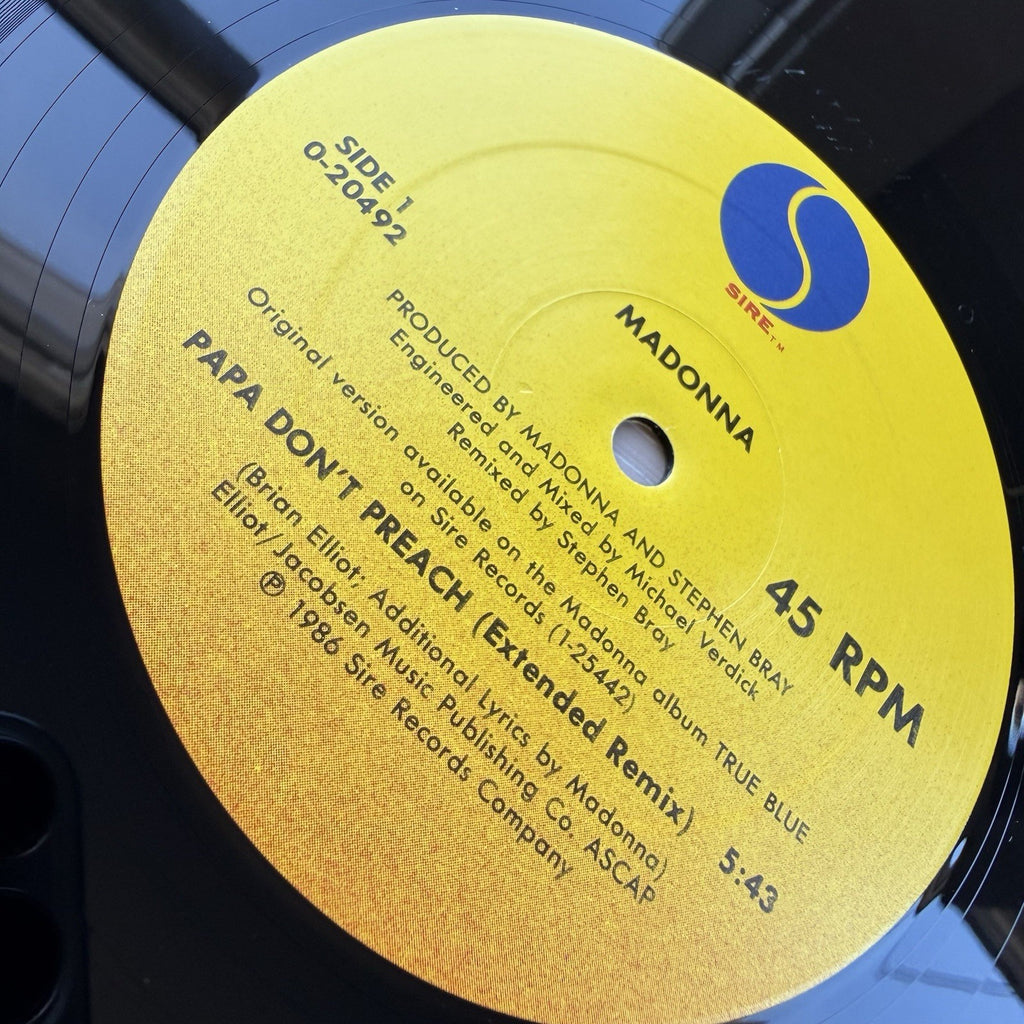 1986 Madonna ‎Papa Don't Preach Extended 12" Gold Stamp PROMO  Sire ‎– 0-20492
