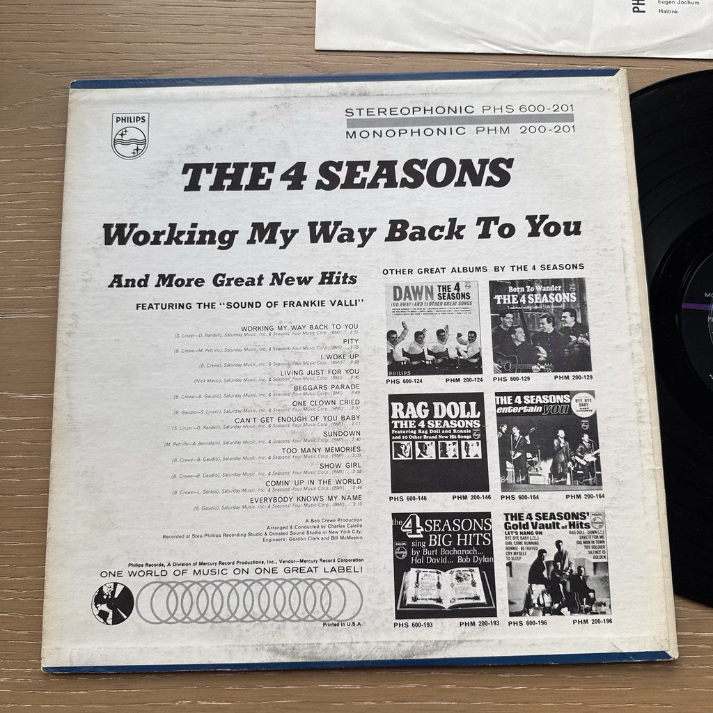 The 4 Seasons - Working My Way Back To You - 1966 Philips Mono Vinyl  LP Record