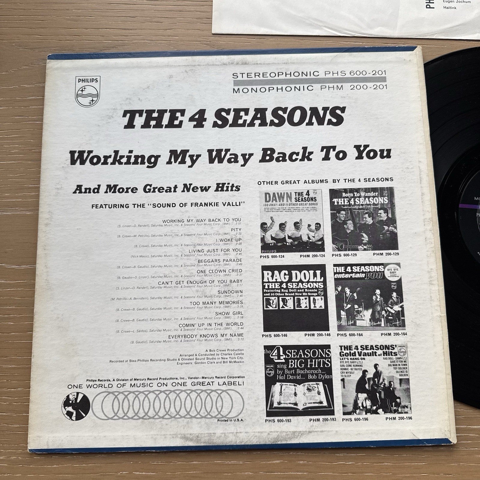 The 4 Seasons - Working My Way Back To You - 1966 Philips Mono Vinyl  LP Record