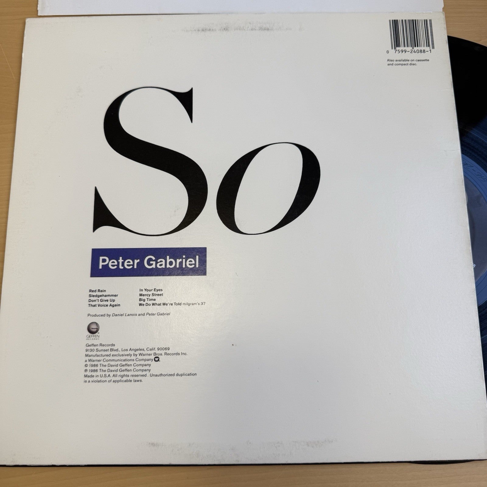 PETER GABRIEL So 1986 US 1st Press Geffen Complete W/ Original Sleeve VG+