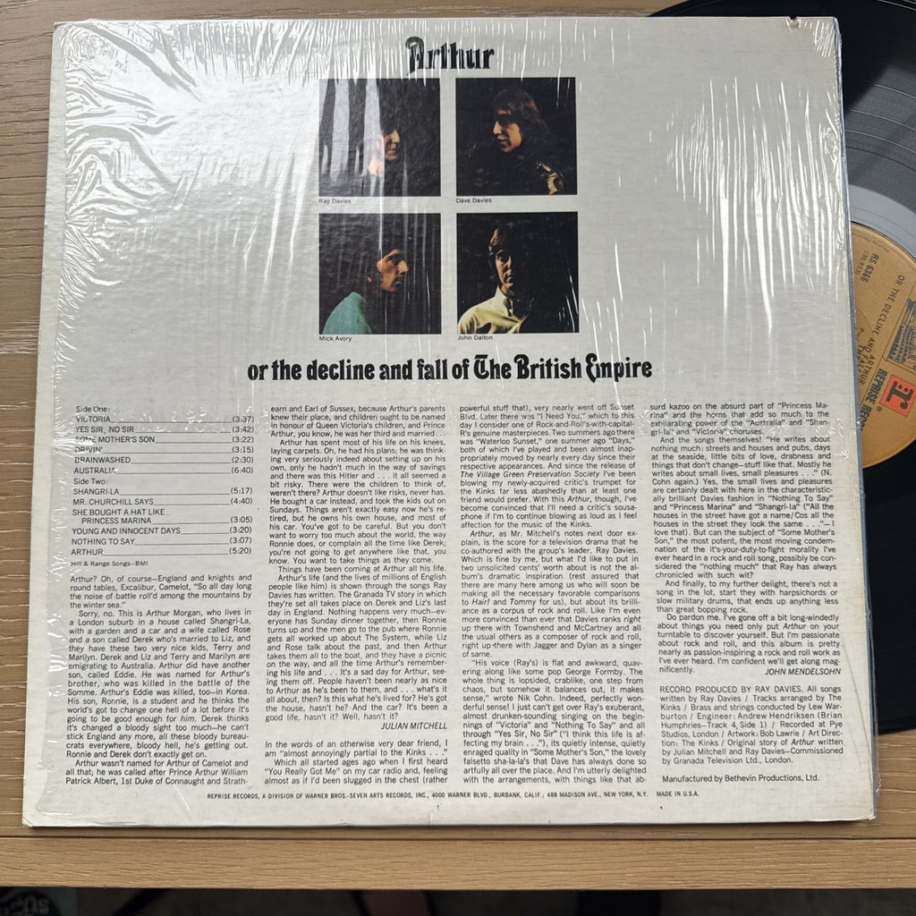 1975 The Kinks Arthur Or The Decline And Fall Of British Empire US LP Shrink VG+