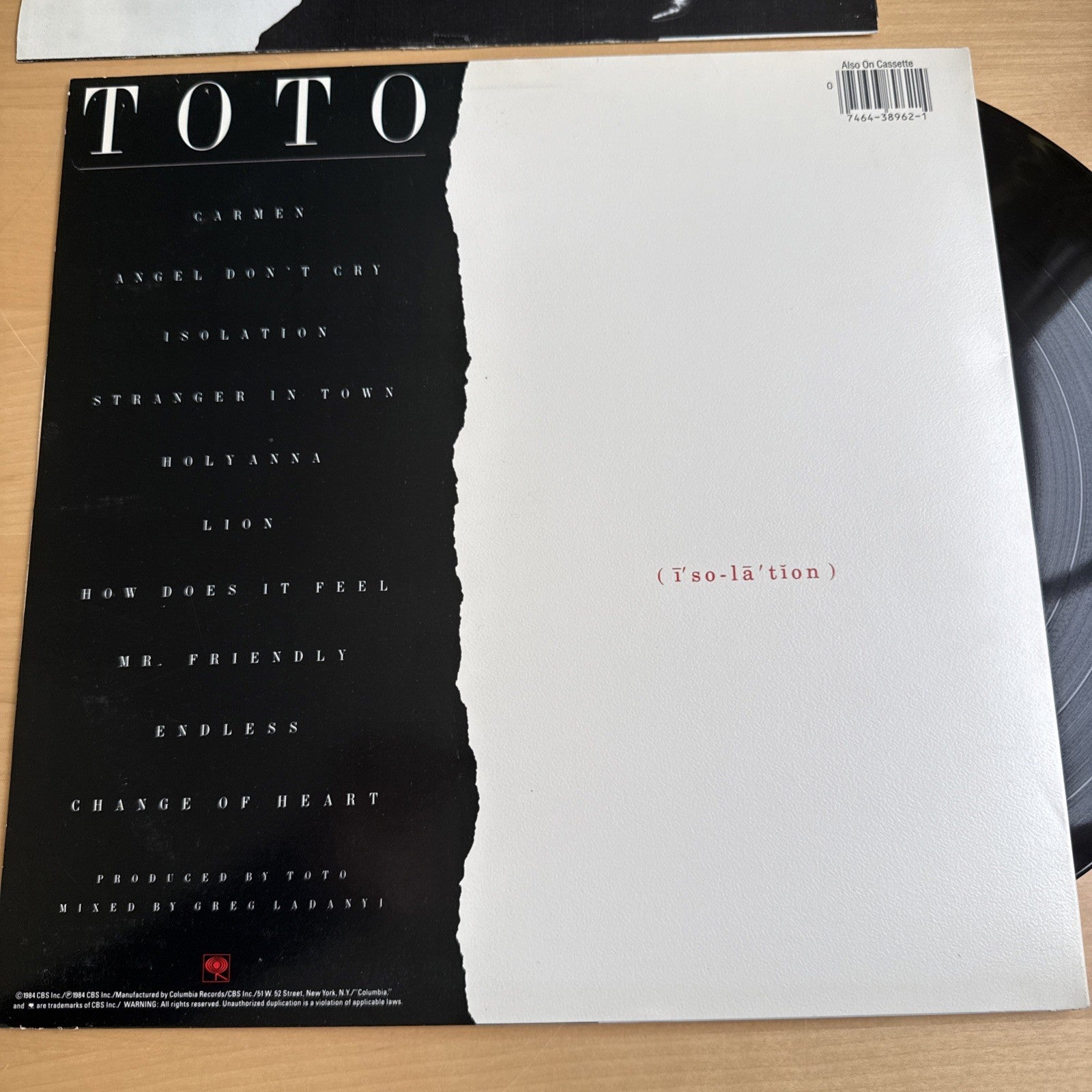 Toto Isolation Original 1984 US Press! Complete With OG Sleeve Vinyl LP VG+