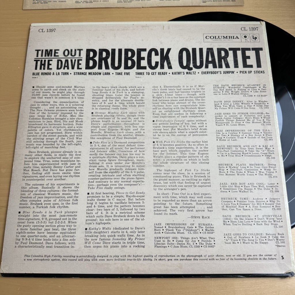 1961 The Dave Brubeck Quartet "Time Out" LP Columbia 6-Eye US Mono Pressing VG+
