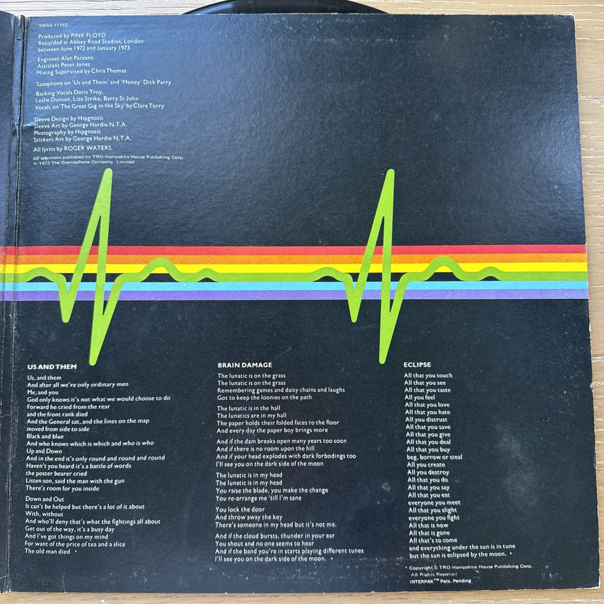 1973 PINK FLOYD Dark Side Of The Moon 1st US Winchester Wly Master Press VG+