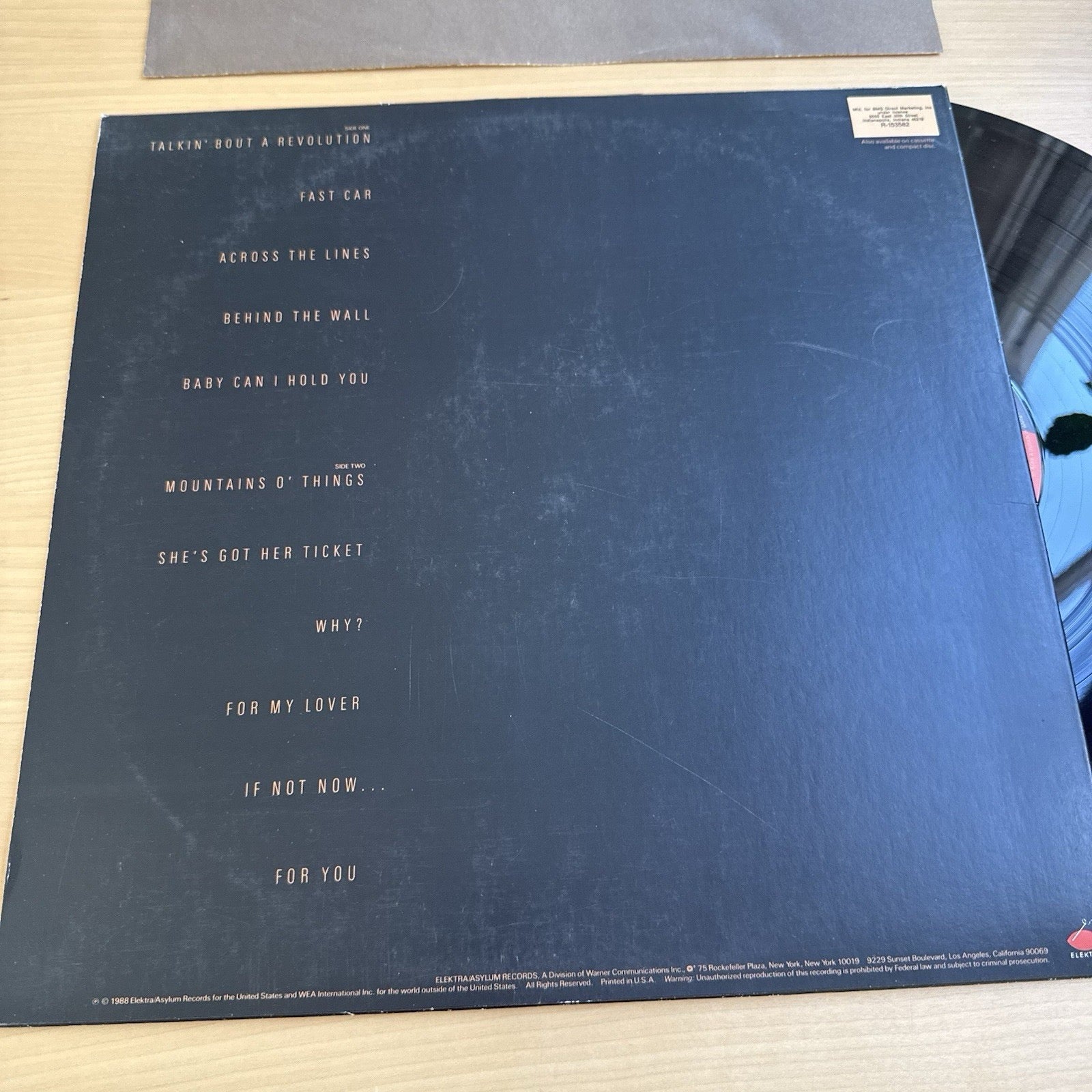 1988 Tracy Chapman Self Titled 1st Club Edition LP US Press W/OG Sleeve VG+