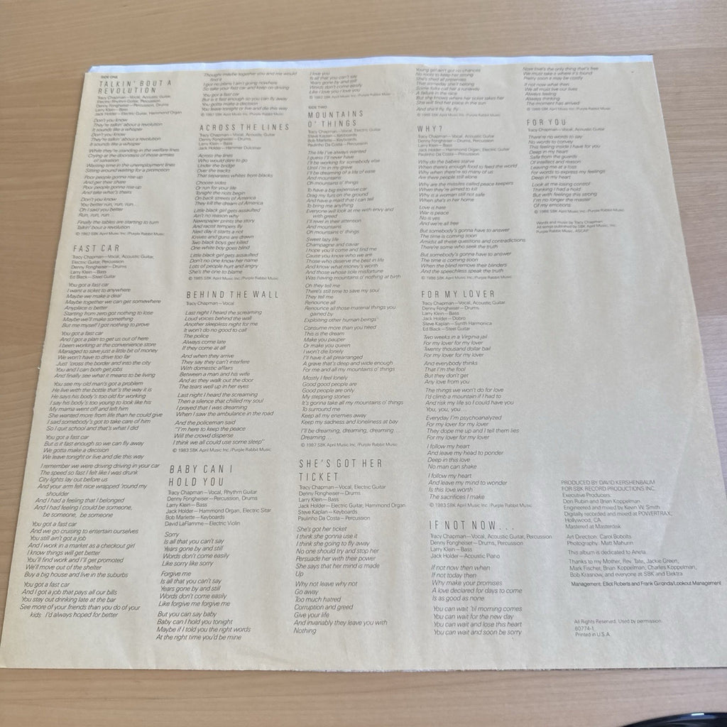 1988 Tracy Chapman Self Titled 1st Club Edition LP US Press W/OG Sleeve VG+